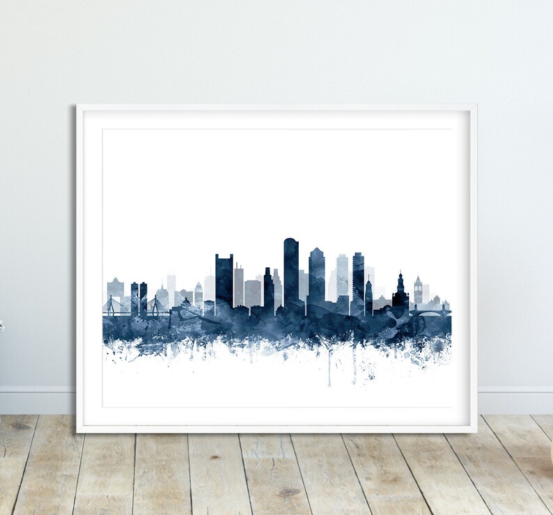Boston Art Print Boston Skyline Art Poster Boston Navy Blue Etsy