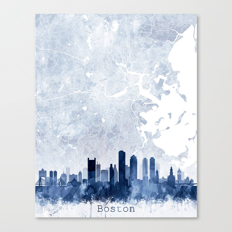 Boston Map Skyline Print Cityscape Street Map Print Abstract - Etsy