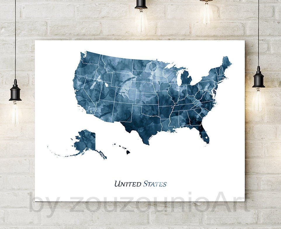 United States Map Art Print, USA Map Decor, United States Wall Art, USA ...