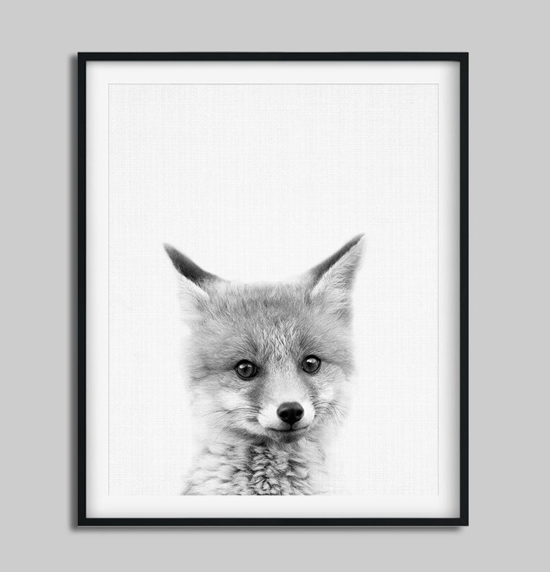 Fox Print, Fox Pup Cub Kit, Woodland Nursery Wall Art, Black And White Animals Print, Baby Animals, Kids Room Decor, Digital Printable image 3
