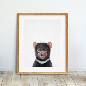 Impresión del diablo de Tasmania, arte de la pared del vivero, cartel de animales australianos, impresiones de animales, decoración del vivero, arte de los animales del bebé, arte imprimible de la habitación de los niños