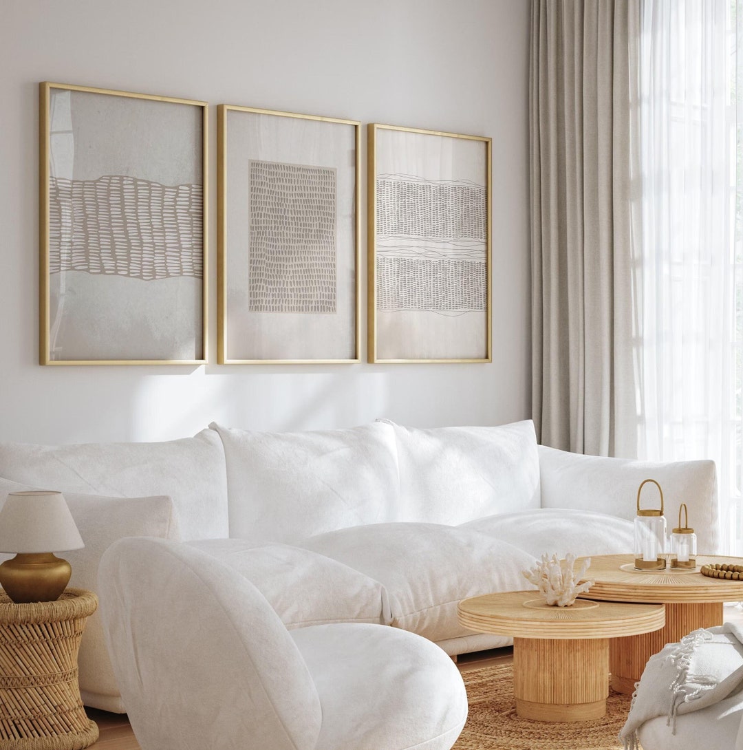 Abstract Neutral Beige Set of 3 Prints, Beige Bedroom Wall Art Prints ...
