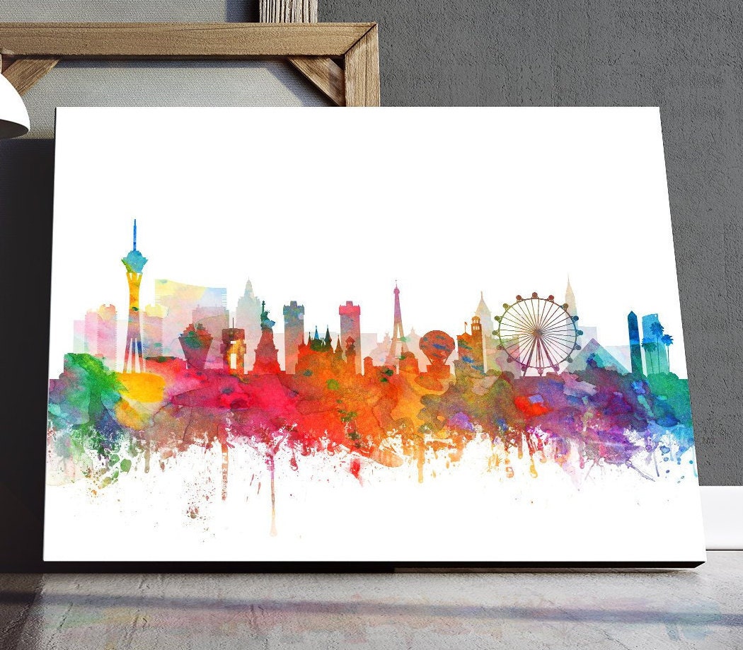 Las Vegas Skyline Print Las Vegas Skyline Watercolor Poster | Etsy