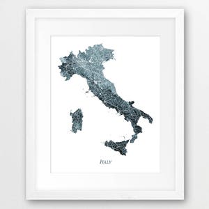 Italien Karte Print, Italien Aquarell Karte Print, Italien Wandkunst, Italien Aquarell Blau Grau Indigo, Wohnkultur, Reise Poster, druckbare Kunst