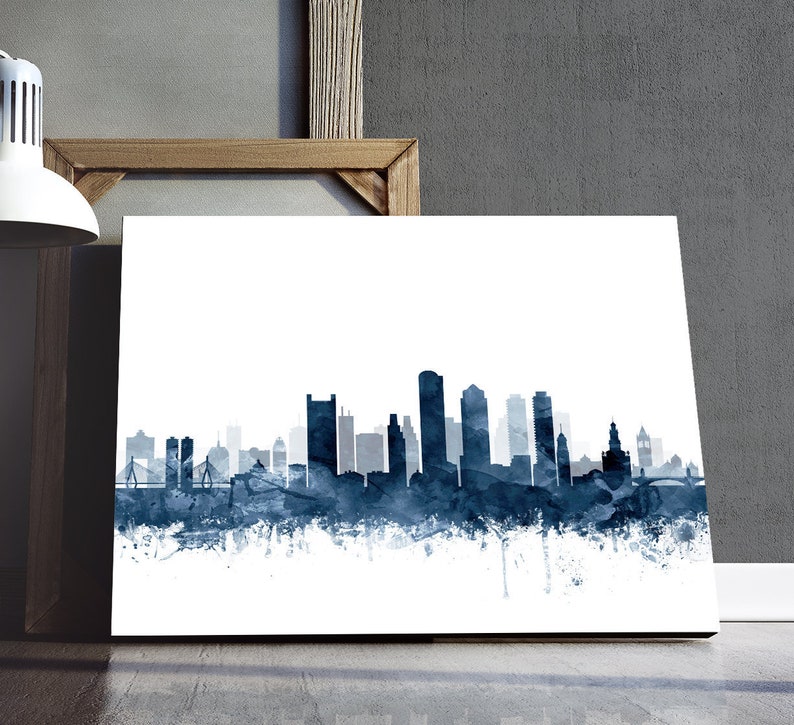 Boston Art Print Boston Skyline Art Poster Boston Navy Blue Etsy
