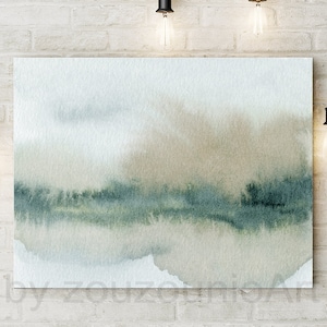Landscape Watercolor Print, Abstract Watercolor, Sage Green Beige Landscape, Minimalist, Modern Wall Art, Home Office Decor, Printable Art