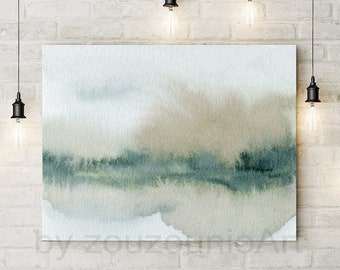 Landscape Watercolor Print, Abstract Watercolor, Sage Green Beige Landscape, Minimalist, Modern Wall Art, Home Office Decor, Printable Art