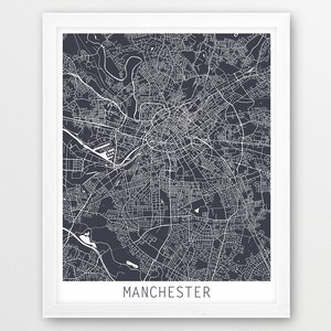 Manchester Urban Map Art Print, Manchester Street Map Art Poster, Manchester U.K. England, Modern Wall Art, Home Office Decor, Printable Art