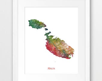 Malta Map Print, Malta Poster, Malta Wall Art, Malta Map Watercolor Print, Mediterranean, Home Decor, Travel Poster, Digital Printable Art