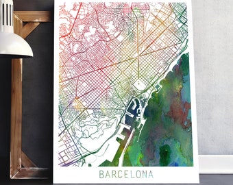 Barcelona City Urban Map Print, Barcelona City Street Poster, Barcelona Spain Watercolor Map, Modern Wall Art, Home Decor Printable Art