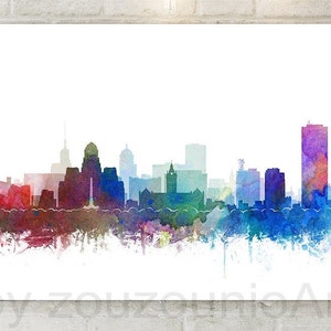 Buffalo City Copper Skyline Buffalo NY Digital Poster Watercolor Cityscape Printable Brown Wall decor Digital Download Big size printable