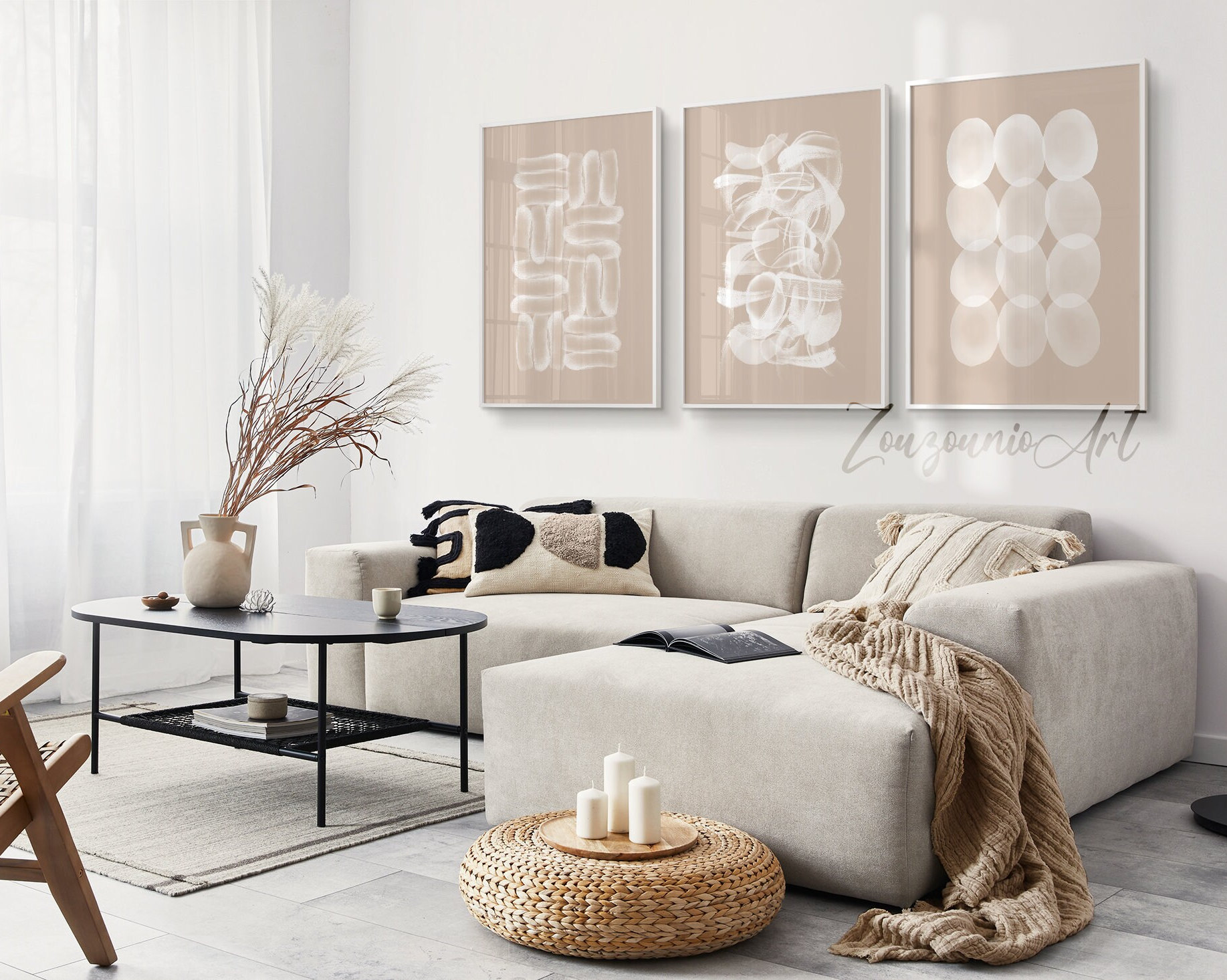 Beige Abstract Gallery Wall Art Set of 3, Beige White Neutral Nordic ...