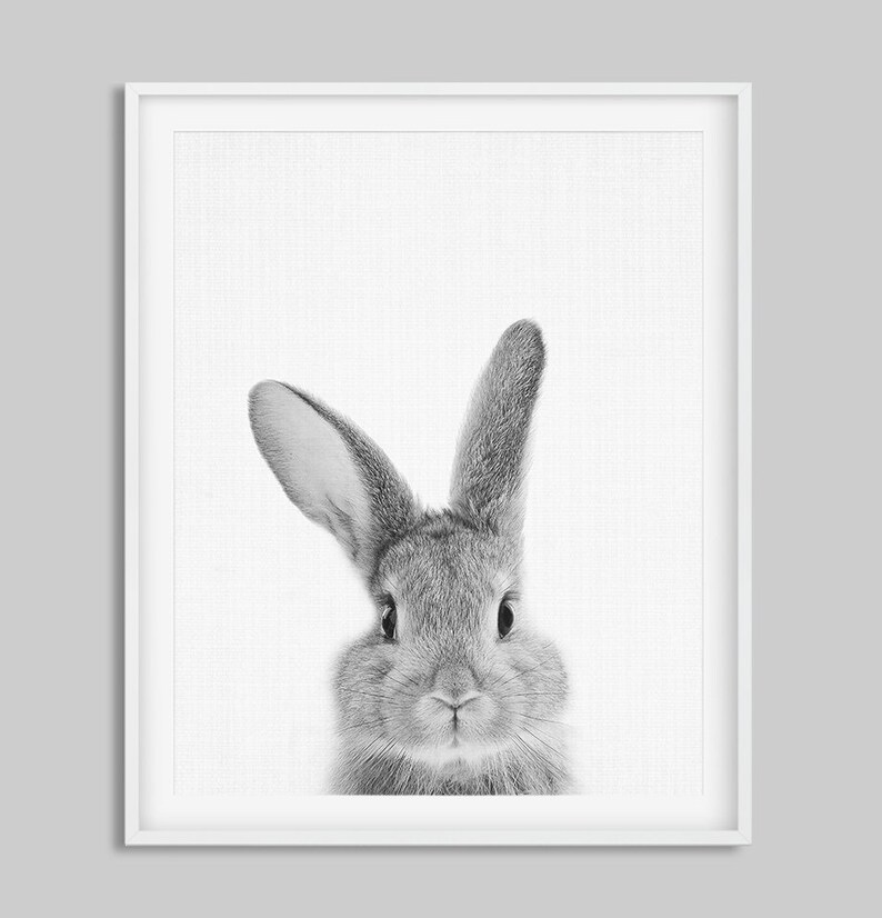 Rabbit Print, Nursery Animal Wall Art, Woodland Animals Poster, Black White Animals Prints, Bunny Print, Kids Room Decor, Digital Printable image 2