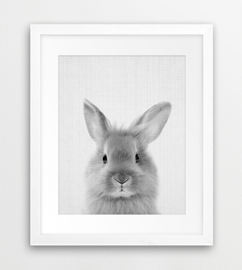 Bunny Print Nursery Animal Wall Art Cute Bunny Print Black Etsy