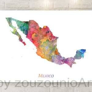 Mexico kaart Art Print, Mexico aquarel kaart Art Poster, Mexico kunst aan de muur, Mexico aquarel kaart schilderij, Home Office Decor, afdrukbare kunst