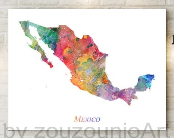 Mexico Map Art Print, Mexico Watercolor Map Art Poster, Mexico Wall Art, Mexico Watercolor Map Painting, Home Office Decor, Printable Art