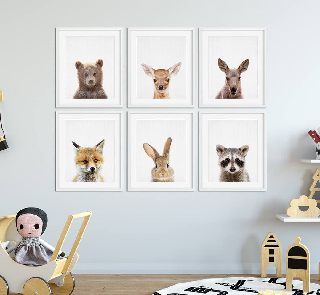 Woodland Nursery Decor, Baby Animals Set 6, Bunny Fox Bear Deer ...