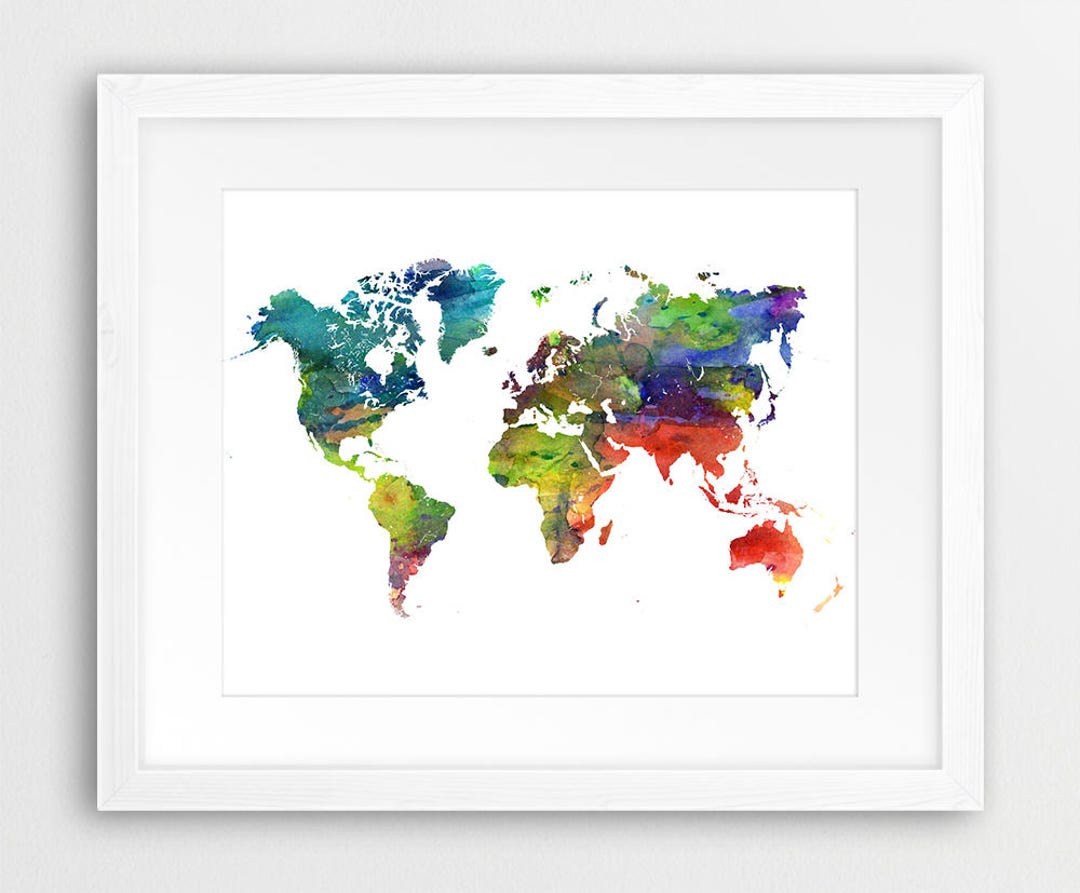 World Map Watercolor Print, World Map Watercolor Poster Print, Modern ...