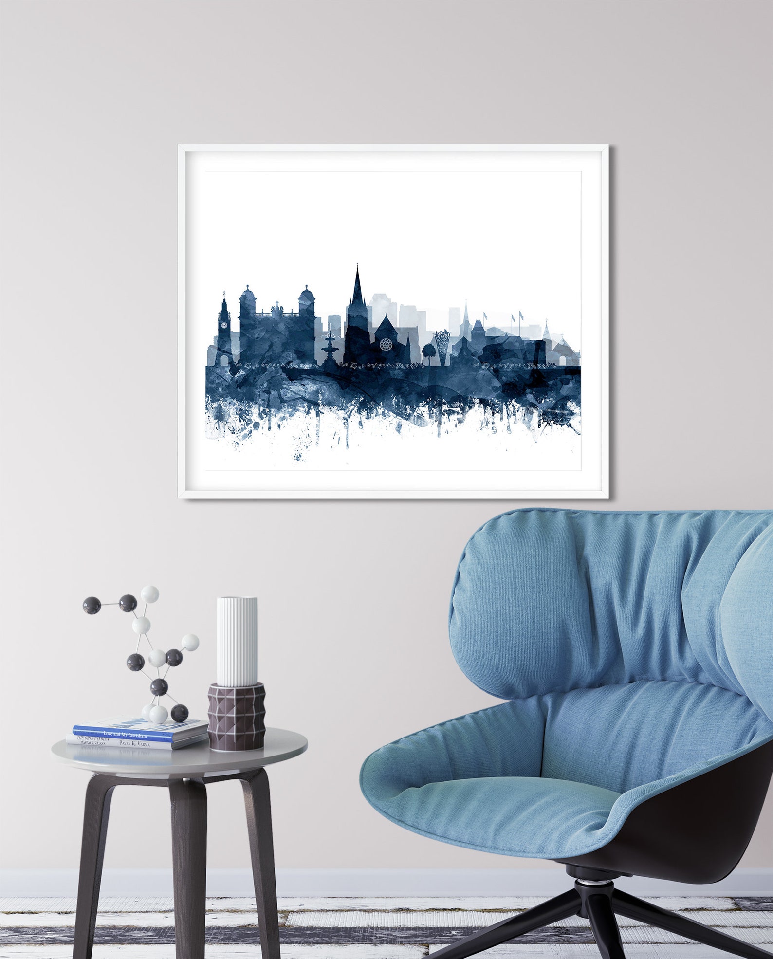 Christchurch Print, Christchurch Skyline Poster, Christchurch New Zealand Navy Blue Watercolor
