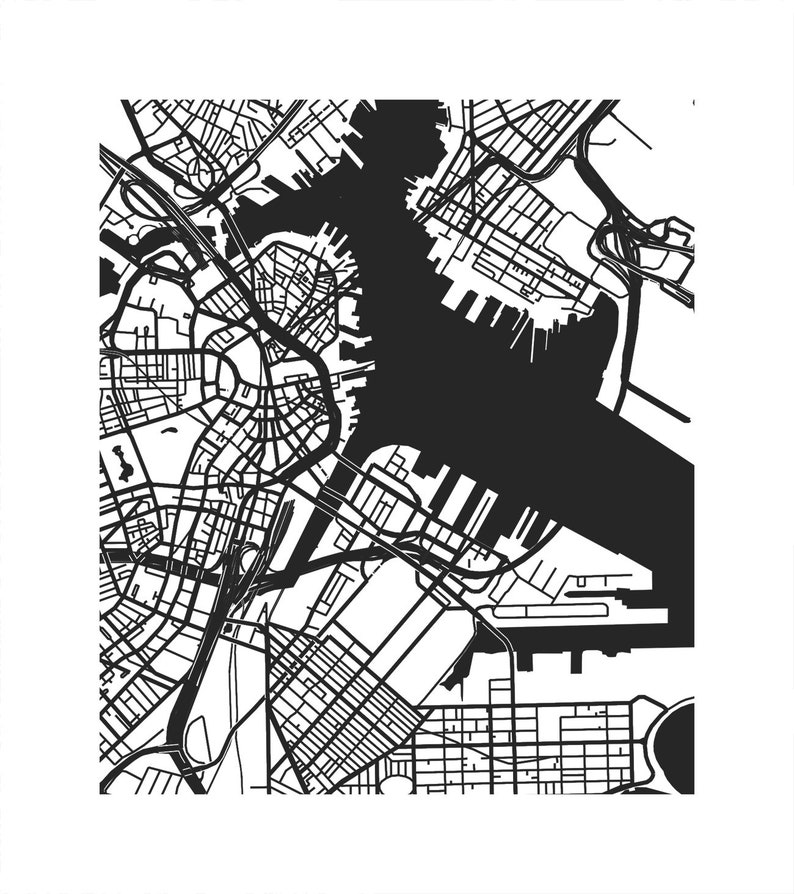 Boston City Urban Map Poster Map Wall Art Black And White ...