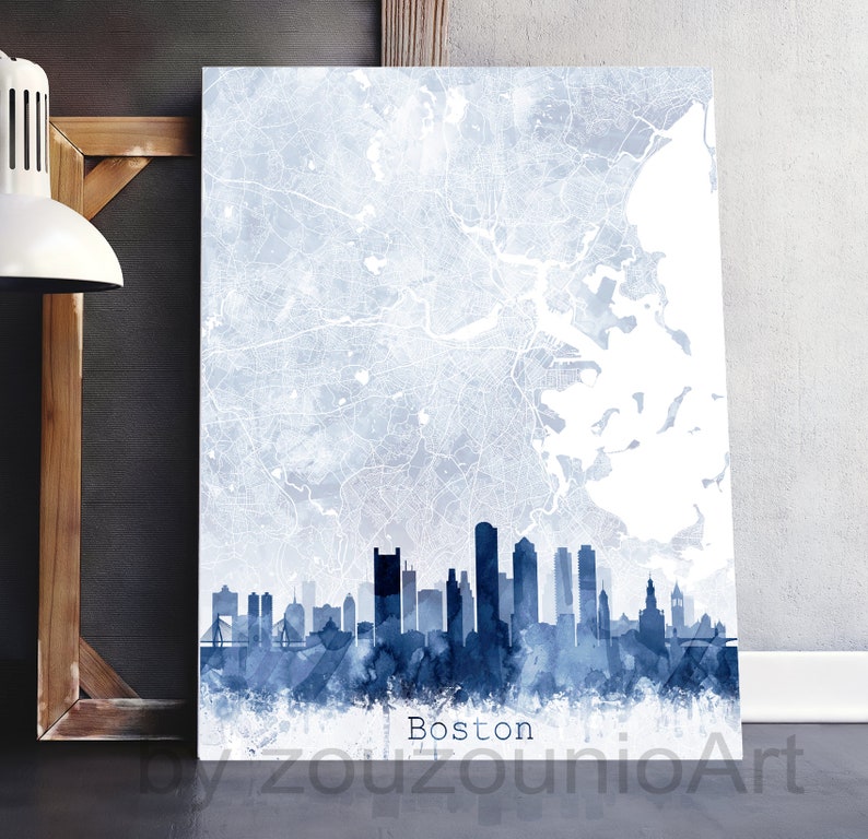 Boston Map Skyline Print Cityscape Street Map Print Abstract - Etsy