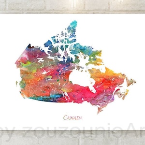 Impresión de mapa de Canadá, póster de arte de acuarela de mapa de Canadá, mapa de carreteras del país, acuarela abstracta, arte de pared moderno, decoración de oficina en casa, arte imprimible
