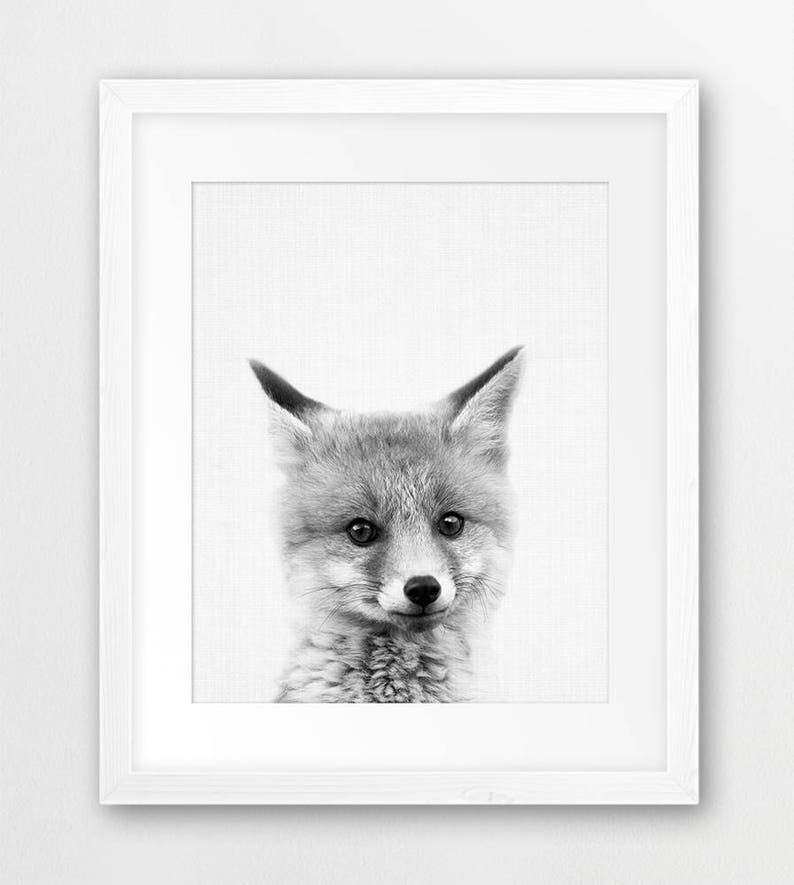 Fox Print, Fox Pup Cub Kit, Woodland Nursery Wall Art, Black And White Animals Print, Baby Animals, Kids Room Decor, Digital Printable image 4
