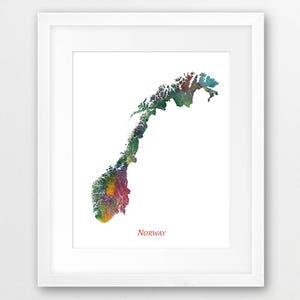 Impressão de mapa da Noruega, impressão de mapa em aquarela da Noruega, arte de parede da Noruega, aquarela da Noruega, decoração de escritório em casa, pôster de viagem, arte digital para impressão