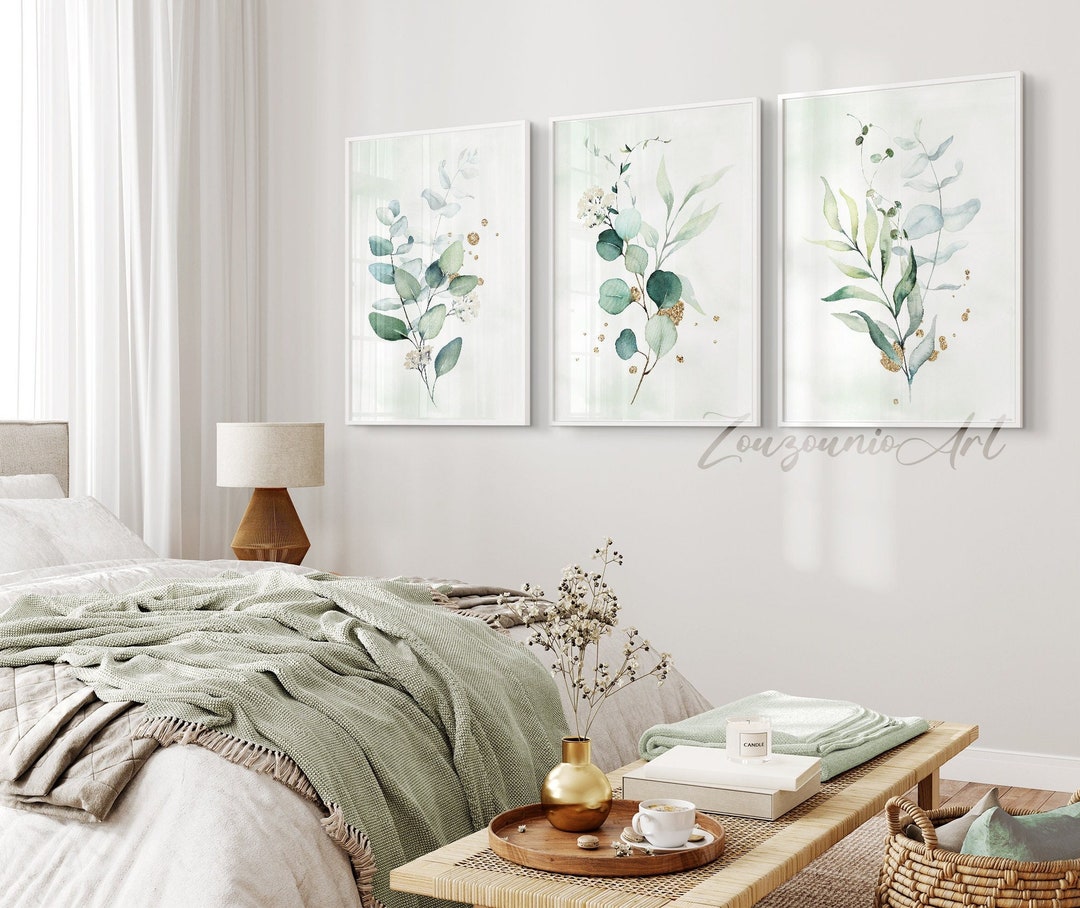 Watercolor Sage Green Eucalyptus Prints, Botanical Set of 3 Prints ...