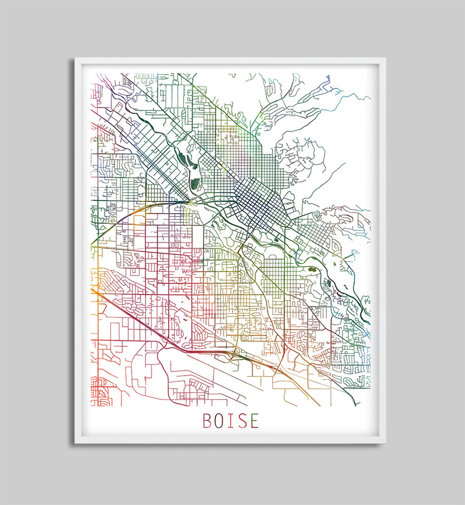 Boise City Urban Map Poster Boise Street Print Watercolor | Etsy
