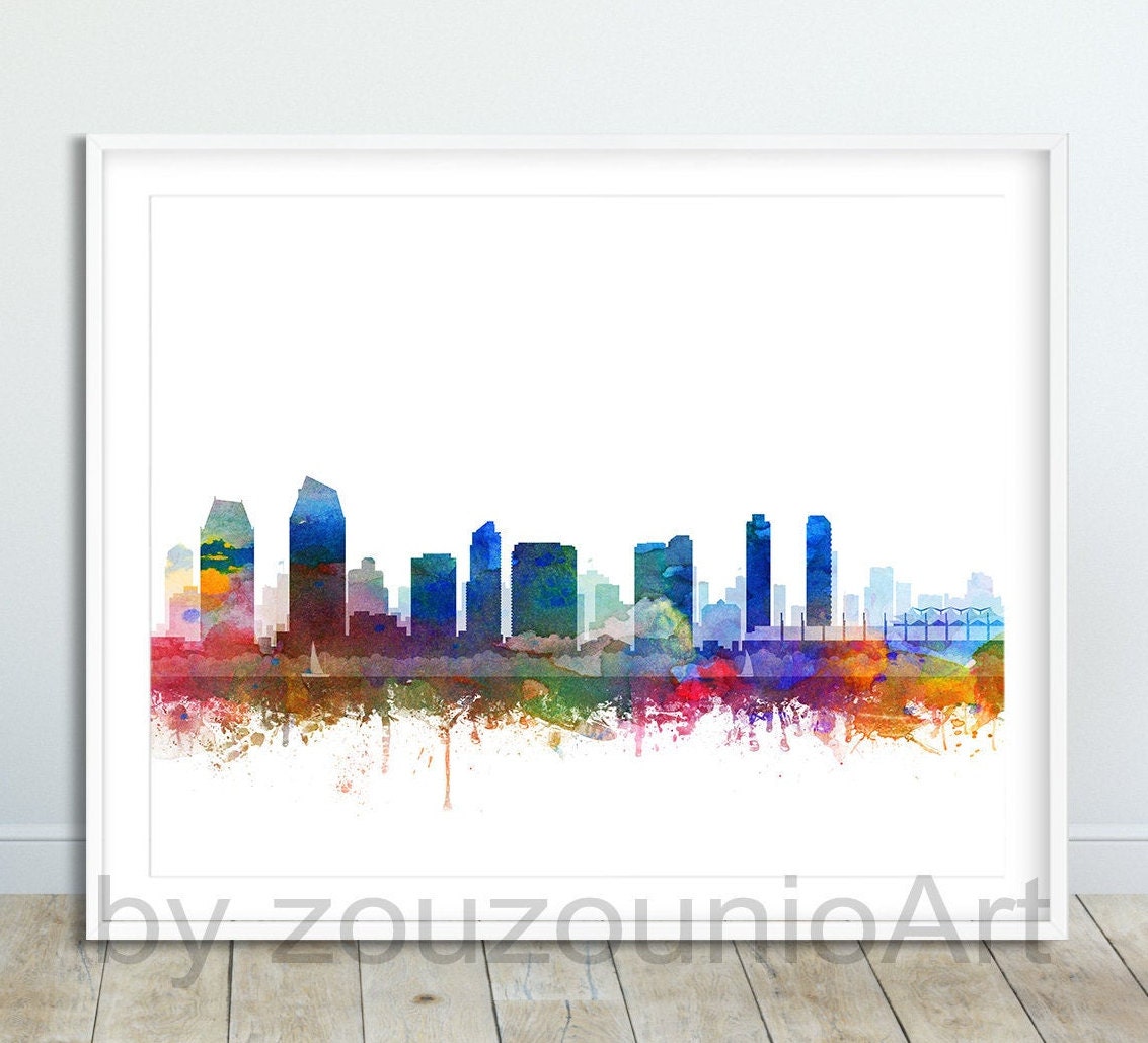 Prints California Cityscape Watercolor Painting Print Travel Poster