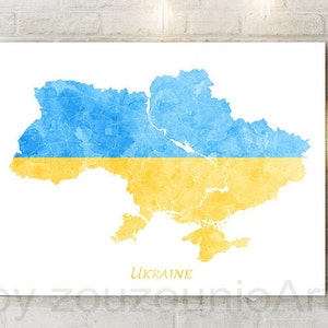 Ukraine Karte Print, Ukraine Poster Karte Druck, Ukraine Wandkunst, Aquarell Blau Gelb Karte Ukraine, Home Office Decor, Digital druckbare Kunst
