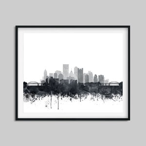 Pittsburgh Skyline Print, Pittsburgh Wall Art, Pennsylvania, Watercolor Grey Black White Poster, Modern Home Decor, Travel, Printable Art image 4