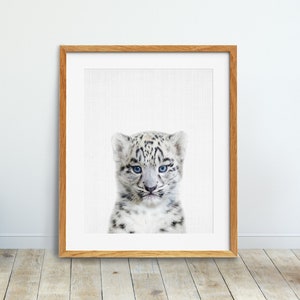 Snow Leopard Print, Nursery Animal Wall Art, Mountain Animal, Cub Leopard Poster, Nursery Decor, Baby Animal Prints, Kids Room Printable Art