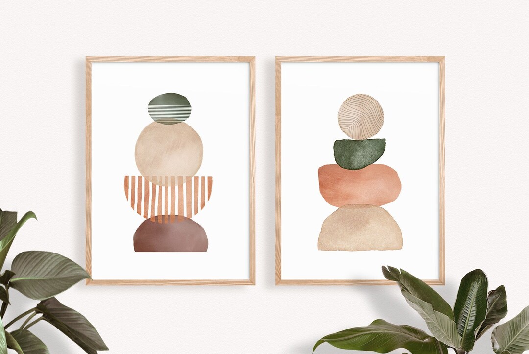 Boho Prints Set 2, Mid Century Modern Wall Art, Neutral Abstract ...