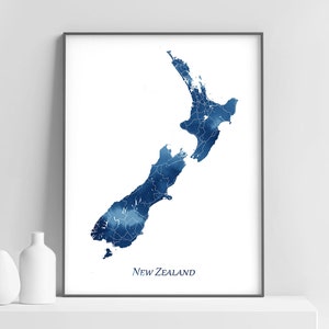 Neuseeland Karte Print, Neuseeland Karte, Kunst Poster, Neuseeland Blau Aquarell Karte, moderne Wandkunst, Geschenk, Haus Büro Dekor, druckbare Kunst