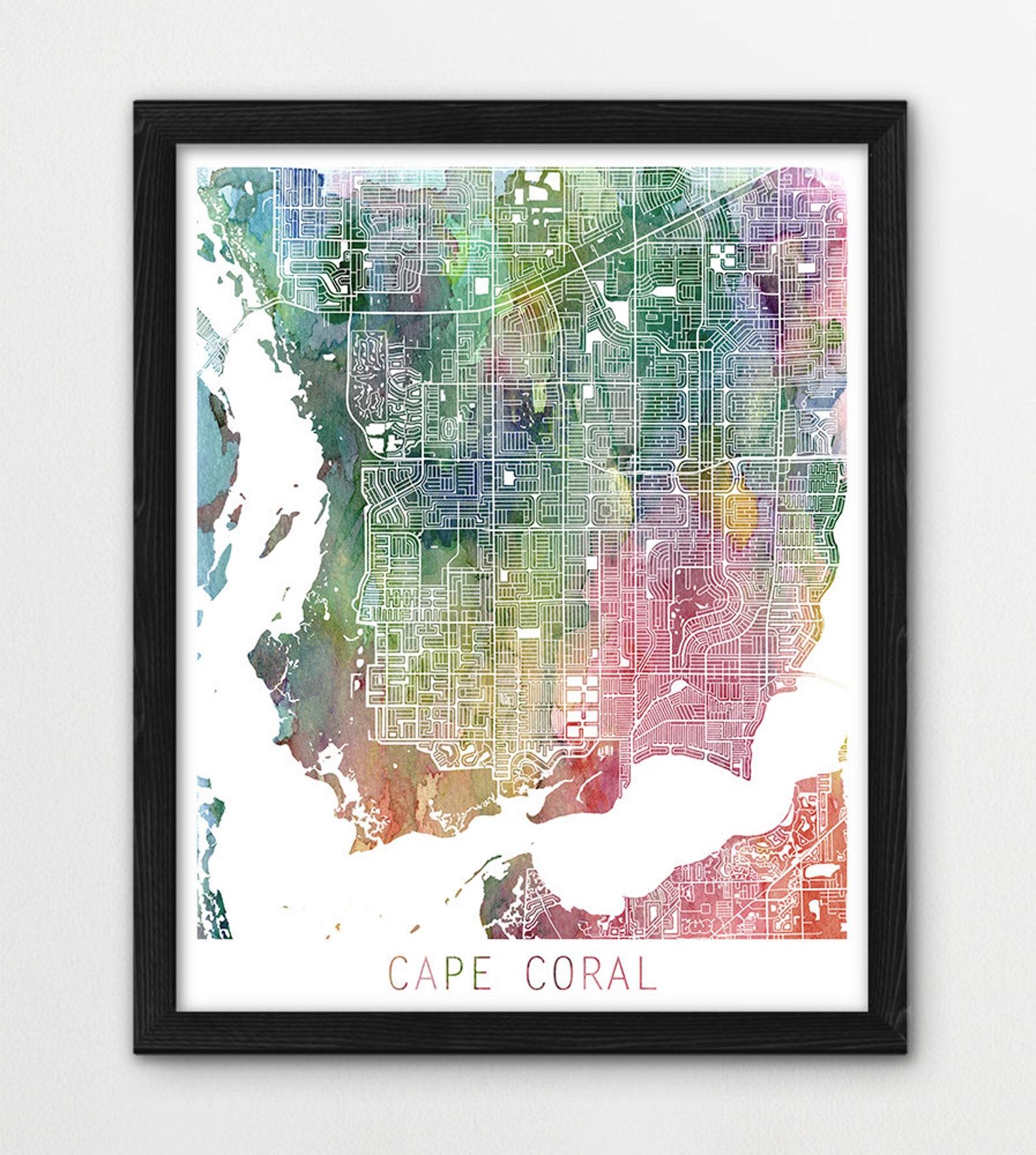 Cape Coral Map Art Print Cape Coral Street Art Poster | Etsy