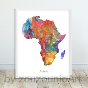 Africa Map Print, Africa Map Decor, Africa Wall Art, Watercolor Map Poster Africa, Home Office Decor, Africa Travel, Digital Printable Art