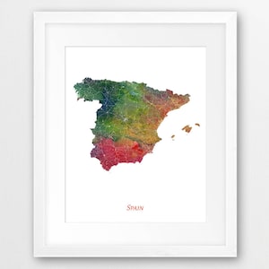 Spanien Karte Drucken, Spanien Aquarell Karte Drucken, Spanien Wandkunst, Spanien Aquarell Karte Malerei, Wohnkultur, Reise Poster, digital bedruckbare Kunst