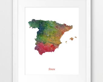 Spain Map Print, Spain Watercolor Map Print, Spain Wall Art, Spain Watercolor Map Painting, Home Decor, Travel Poster, Digital Printable Art