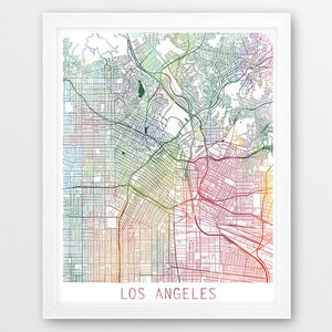 Los Angeles City Urban Map Poster, Los Angeles City Street Print, Watercolor Los Angeles California, Modern Art, Home Decor, Printable Art