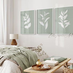 Sage Green White Wall Art Prints, Botanical Art, Set of 3 Prints ...