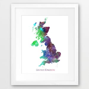 Great Britain Print, United Kingdom Wall Art, Great Britain Watercolor Map, UK Watercolor, Home Office Decor, Travel Poster, Printable Art