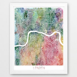 Pôster do mapa urbano da cidade de Londres, impressão de ruas de Londres, mapa em aquarela Londres Inglaterra Reino Unido, arte moderna de parede, decoração de escritório doméstico, arte para impressão de viagem