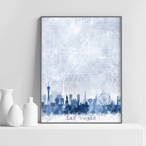 Las Vegas Map Skyline Print, Cityscape Street Map, Abstract Watercolor Navy Blue, Modern Wall Art, Home Office Decor Digital Printable Art