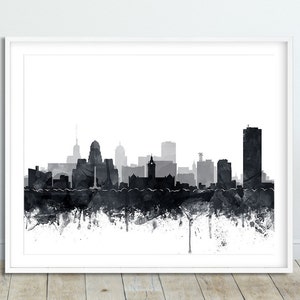 Buffalo Print, Buffalo City Skyline, Buffalo Wall Art, Grey Black White Watercolor, Modern Wall Art, Home Office Decor, Travel Printable Art