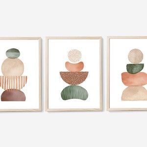 Boho Prints Set 3, Mid Century Modern Wall Art, Neutral Abstract, Minimalist, Geometric Prints, Green Beige Orange, Terracotta Printable Art