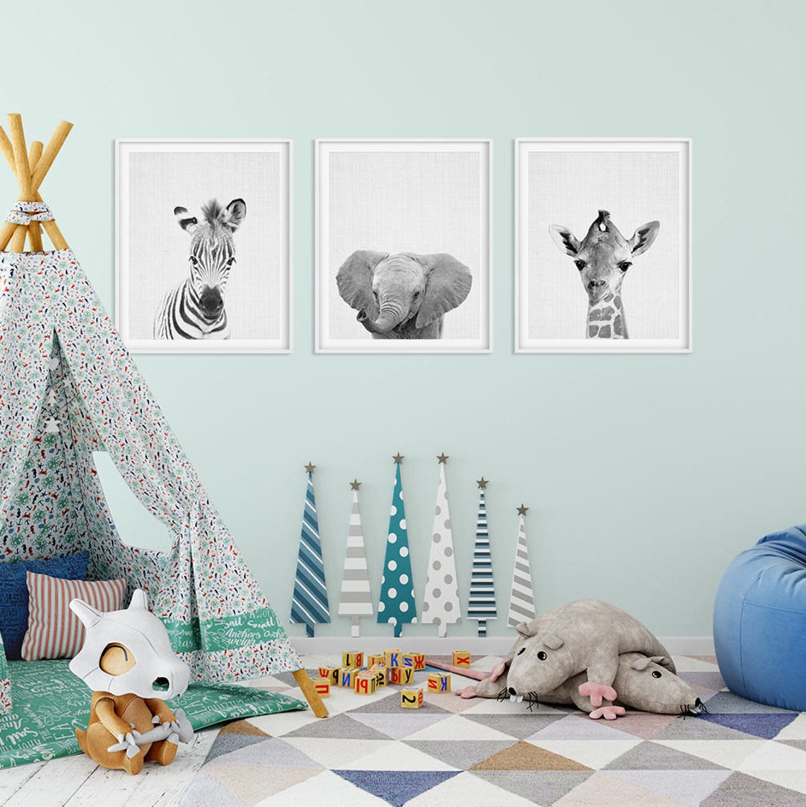 Safari Nursery Decor Baby Animals Set 3 Zebra Elephant Etsy