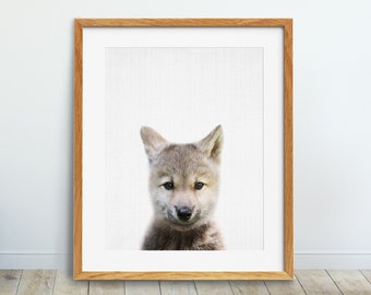 Wolf Print, Woodlands Animal Wall Art, Nursery Decor, Baby Animals Poster, Wolf Pup Poster, Nursery Animals Prints, Kids Room Printable Art