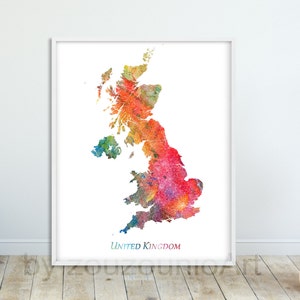 Great Britain Map Print, United Kingdom Map Abstract Watercolor, Country Map Watercolor Art Poster, Modern, Home Office Decor, Printable Art